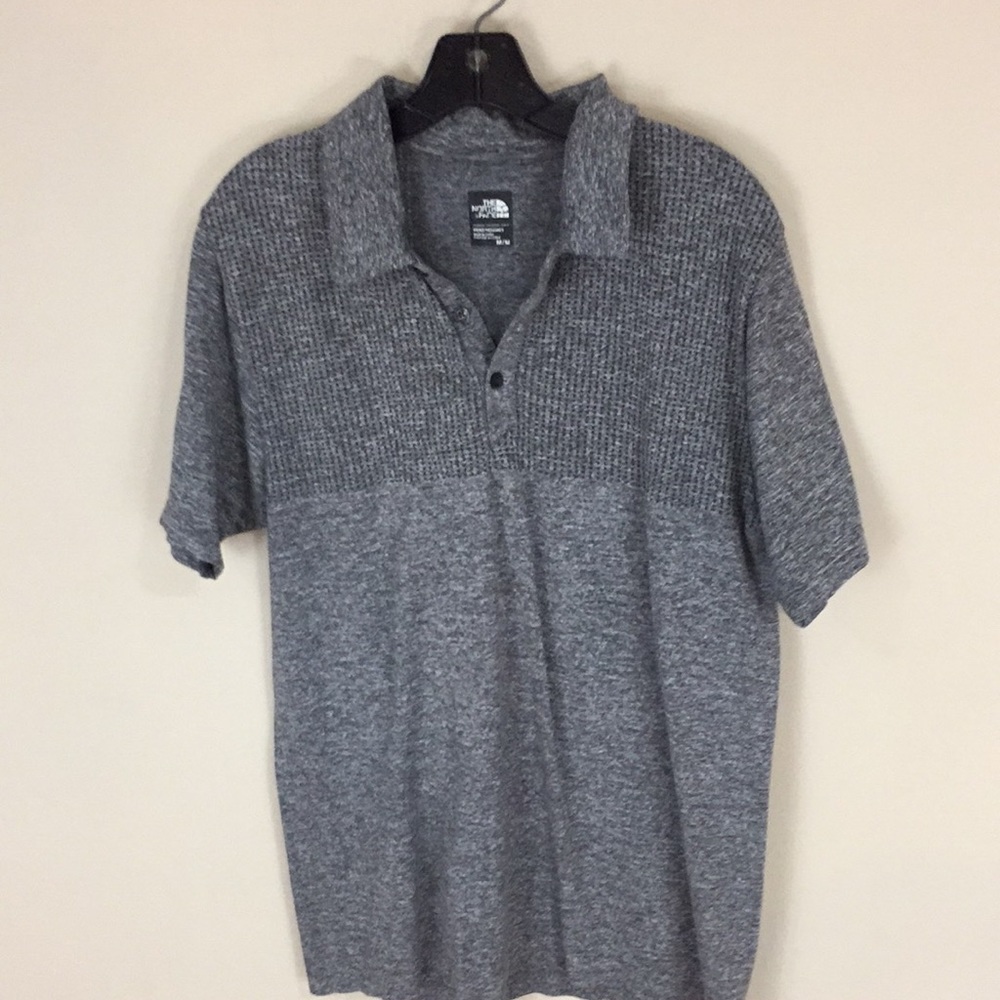 The North Face Mens Heather Gray Polo with Waffle Knit Accents M